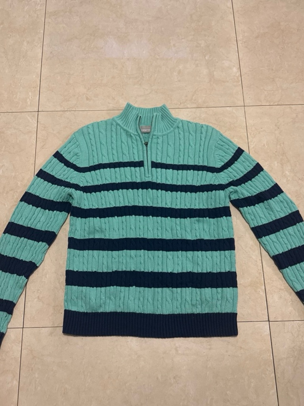 croft & barrow Mint and Navy Striped Half-Zip Cable Sweater